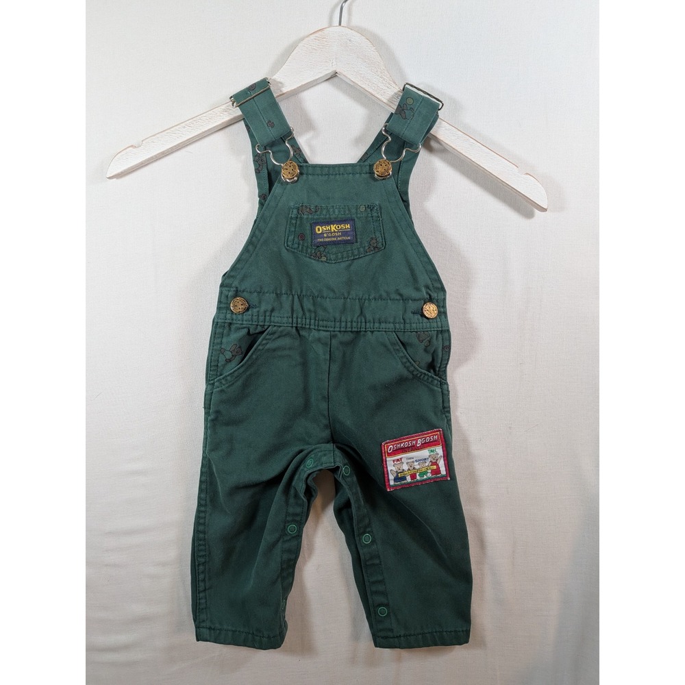 Vintage OshKosh Bgosh Green Teddy Bear Overalls Vestbak Made in Canada 12M